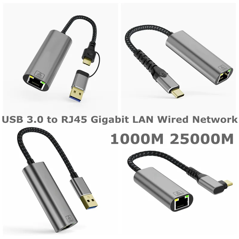 

Адаптер USB C и USB 3.0 A к Ethernet RJ45 «мама» 2,5G, 1000 Мбит/с WAVLINK 5G Ethernet-адаптер для ноутбука,