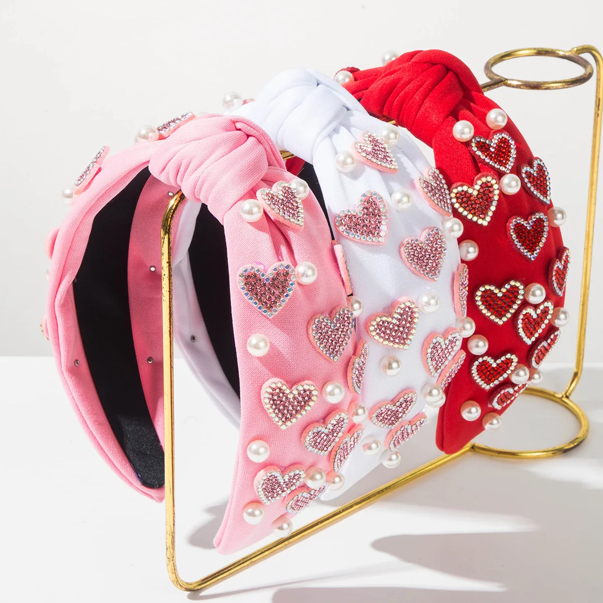Heming headband hot-selling new Valentine's Day full of diamonds love accessories inlaid with pearls wide edge knotted headband