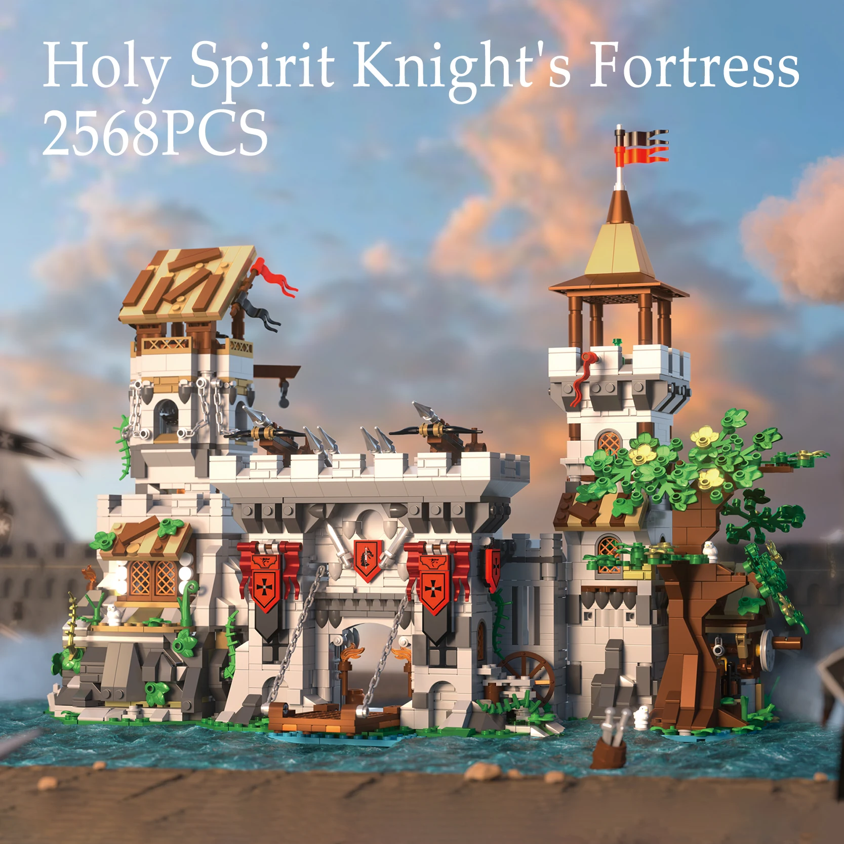 

2568PCS Holy Spirit Knight's Fortress Building Blocks Small Particle Street View Model Bricks Toys Sets Desktop Ornament Gifts