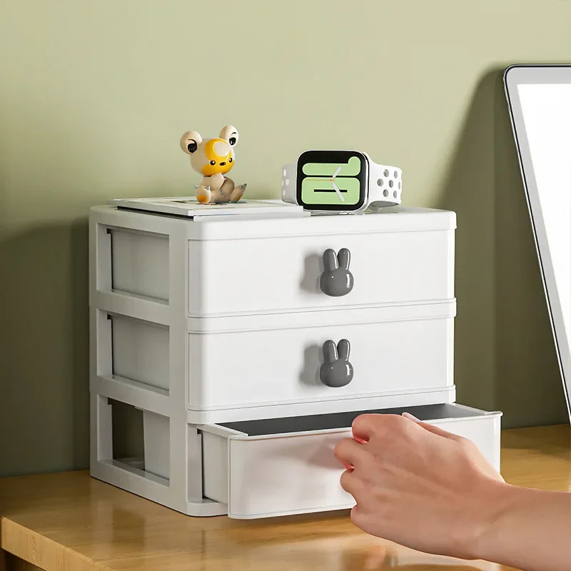 Household Cartoon Desktop Storage Box Transparent Small Drawer Desk Plastic Mini Storage Box Rabbit Stationery Organizer