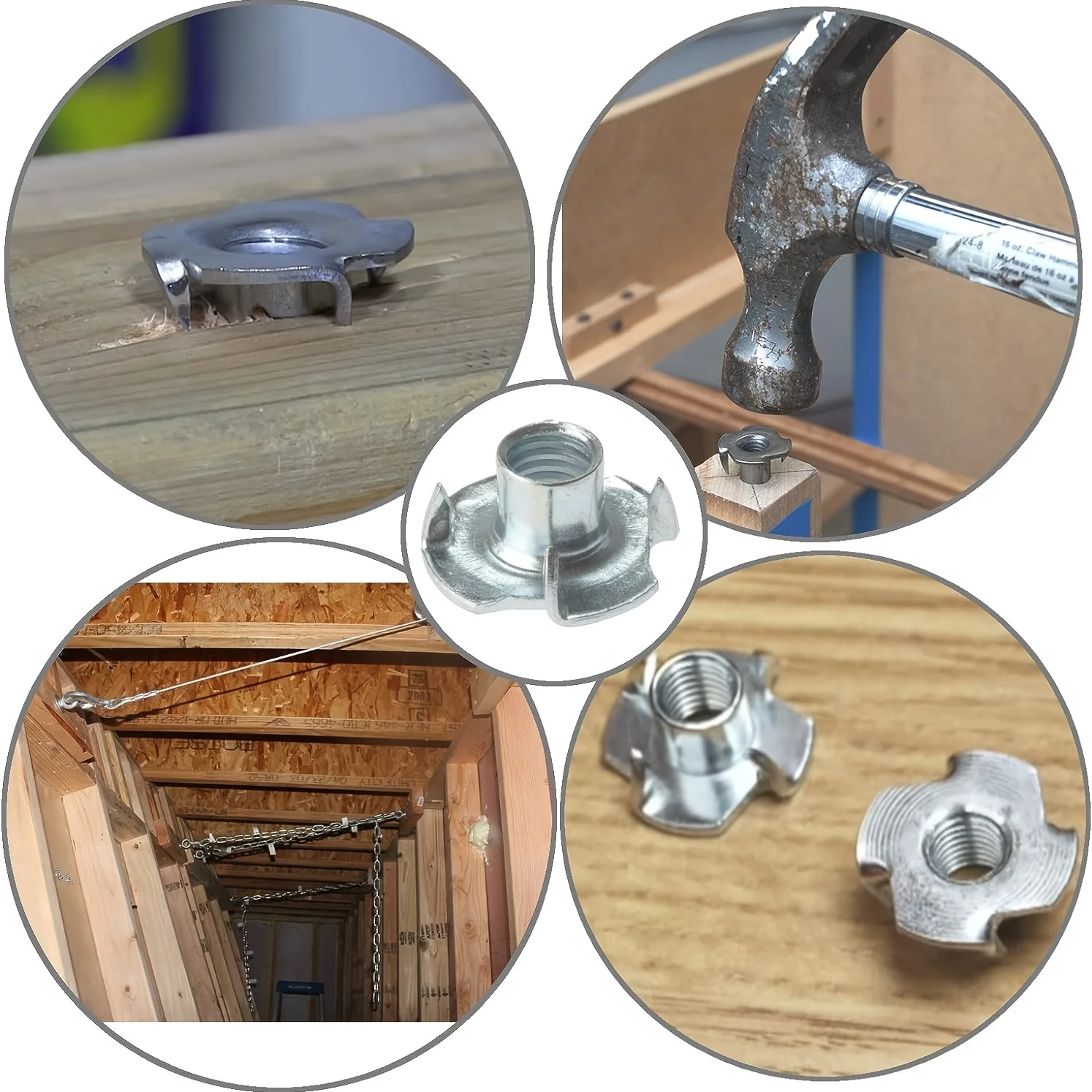 75PCS 4-Impact Point Insert Nuts - M3-M4-M5-M6-M8-M10 Threaded Inserts, For Climbing, Brackets, Cabinetry, Woodworking & Furnitu