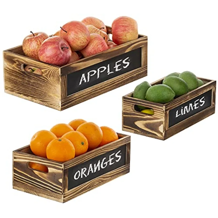 

Деревянные штабелируемые контейнеры для хранения в деревенском стиле с эффектом обжига, с доской для записей и вырезанными ручками, декоративные, в стиле фермерского дома, с открытым верхом