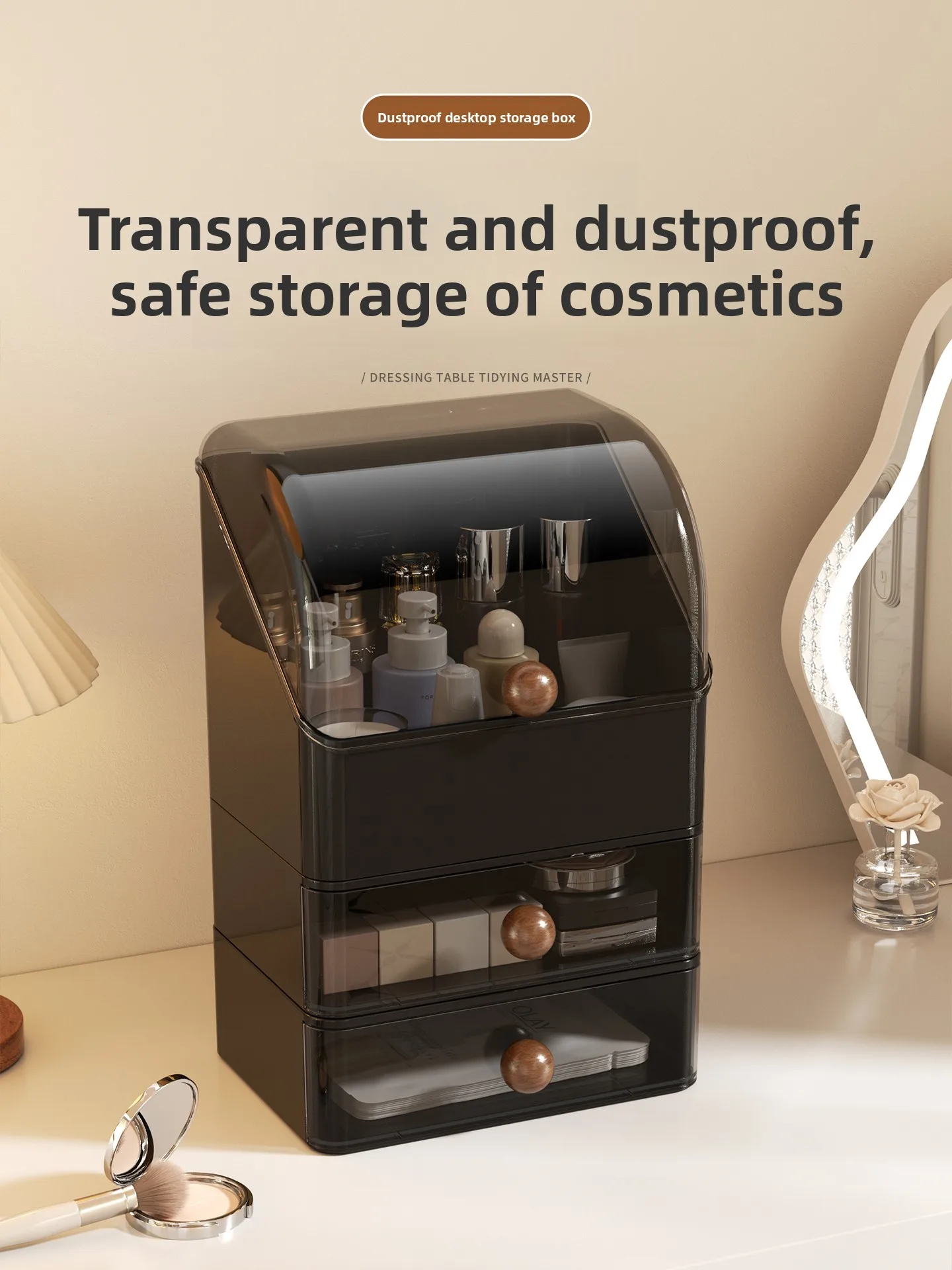 

Large Capaci Der pe Cosmetic Storage Box Dustproof Desktop eup Desk Organizer Skin Care Product Ra Transparent De...