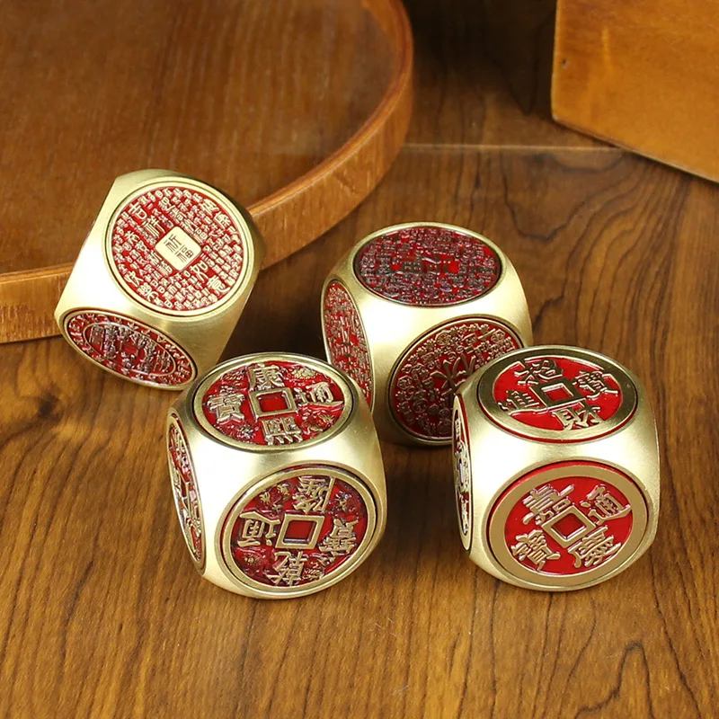Red Oil Brass Six Sides Spinner Bagua God of Wealth Fidget Toy Stress Relief Finger Gyro Desktop Collectible Decor Ornament
