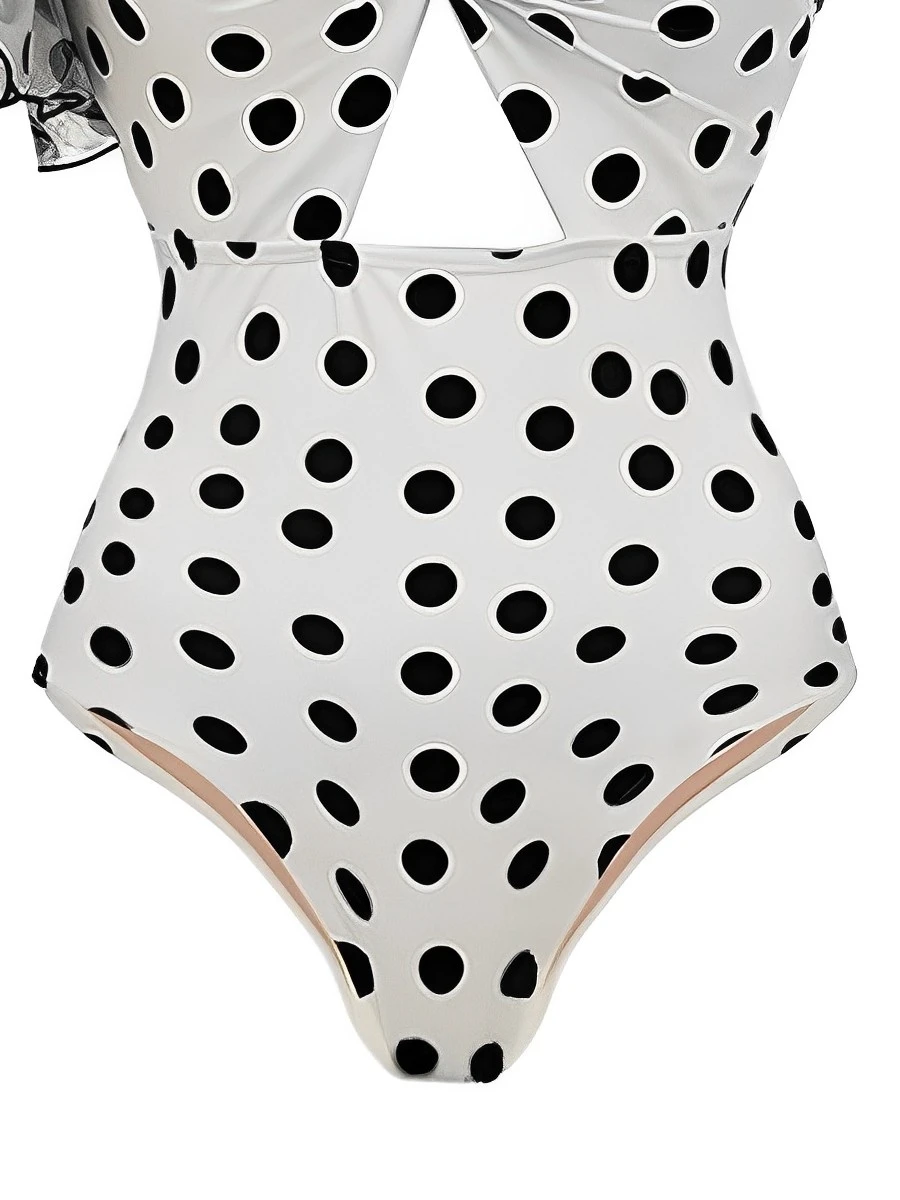 2024 Asymmetric Frill Spot Swimsuit Women One Piece Sexy Swimwear Female Beachwear Bathers Bathing Swimming Swim Suit