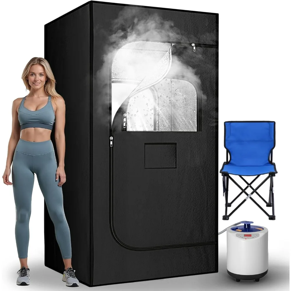 

Portable Steam Sauna, 15 Levels of Foldable Sauna , Saunas Box with 3L Steamer, Sauna with Remote Control and Folding Chair