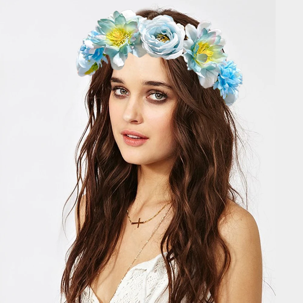 Fashion Simulated Flower Crown Bohemian Bride Wedding Flower Headbands Women Braided Wreath Hair Band Girl Floral Garland