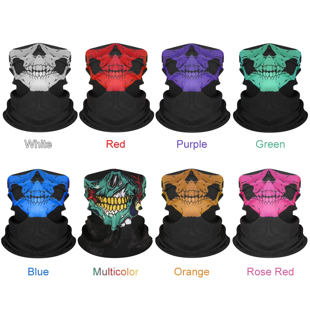 Halloween Motorcycle Face Mask Multipurpose Warm Ghost Scarf Scary Cycling Face Mask for Hiking Camping Running