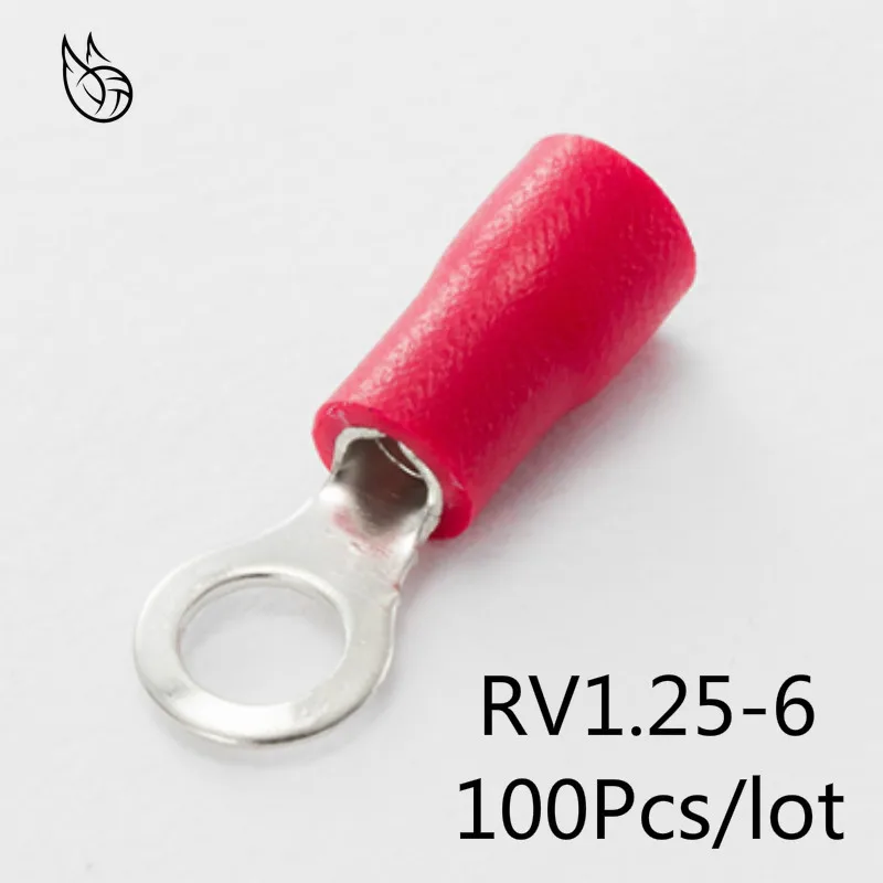 RV1.25-6 Red 22-16 AWG 0.5-1.5mm2 Insulated Ring Terminal Connector Cable Wire Connector 100PCS/Pack RV1-6 RV