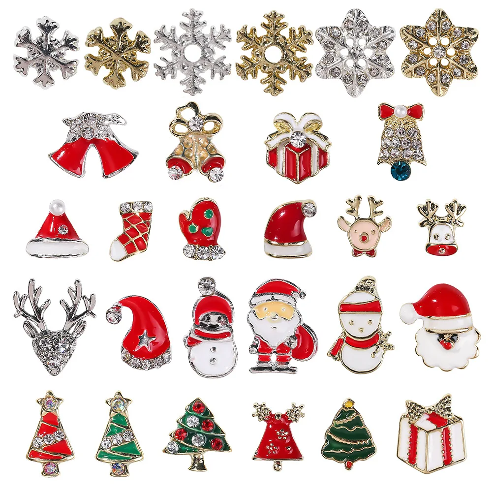 10 sztuk boże narodzenie emalia Charms święty mikołaj bałwan renifer pingwin Cute Cartoon aluminiowe ozdoby do paznokci DIY biżuteria świąteczne zdobienie paznokci