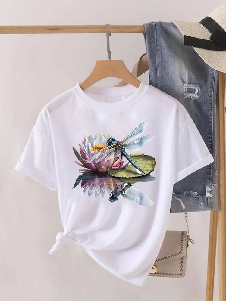 

Clothes Short Sleeve Graphic T-shirt Women Top Print Lady Dragonfly Lovely Cute 90s Female Shirt Tee Fashion O-neck Clothing