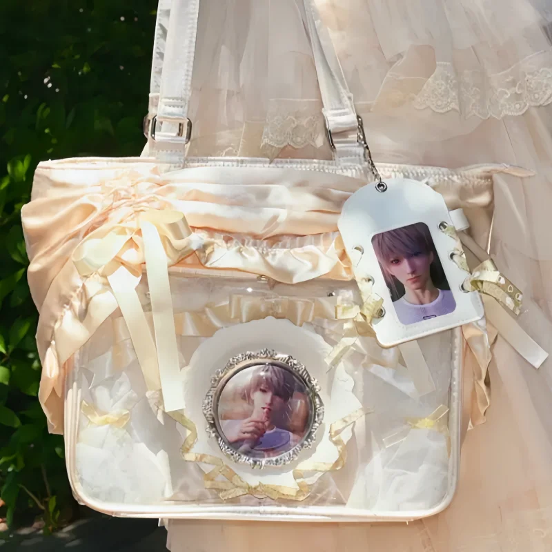 

Girls Pleated Satin Ruffled Shoulder Bag Japanese Style Large Capacity Tote Handbag for Students Birthday Gift Ita Bag