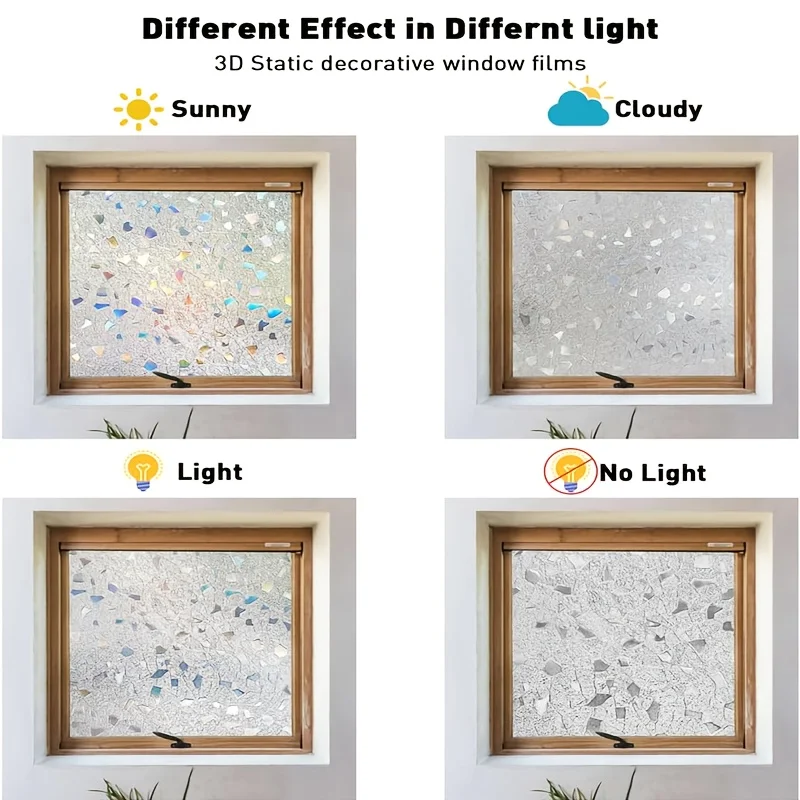 Iridescent Static Cling Window Film Glitter Rainbow Spectrum Color Scratch Concealing Removable for Sliding Door Window Glass