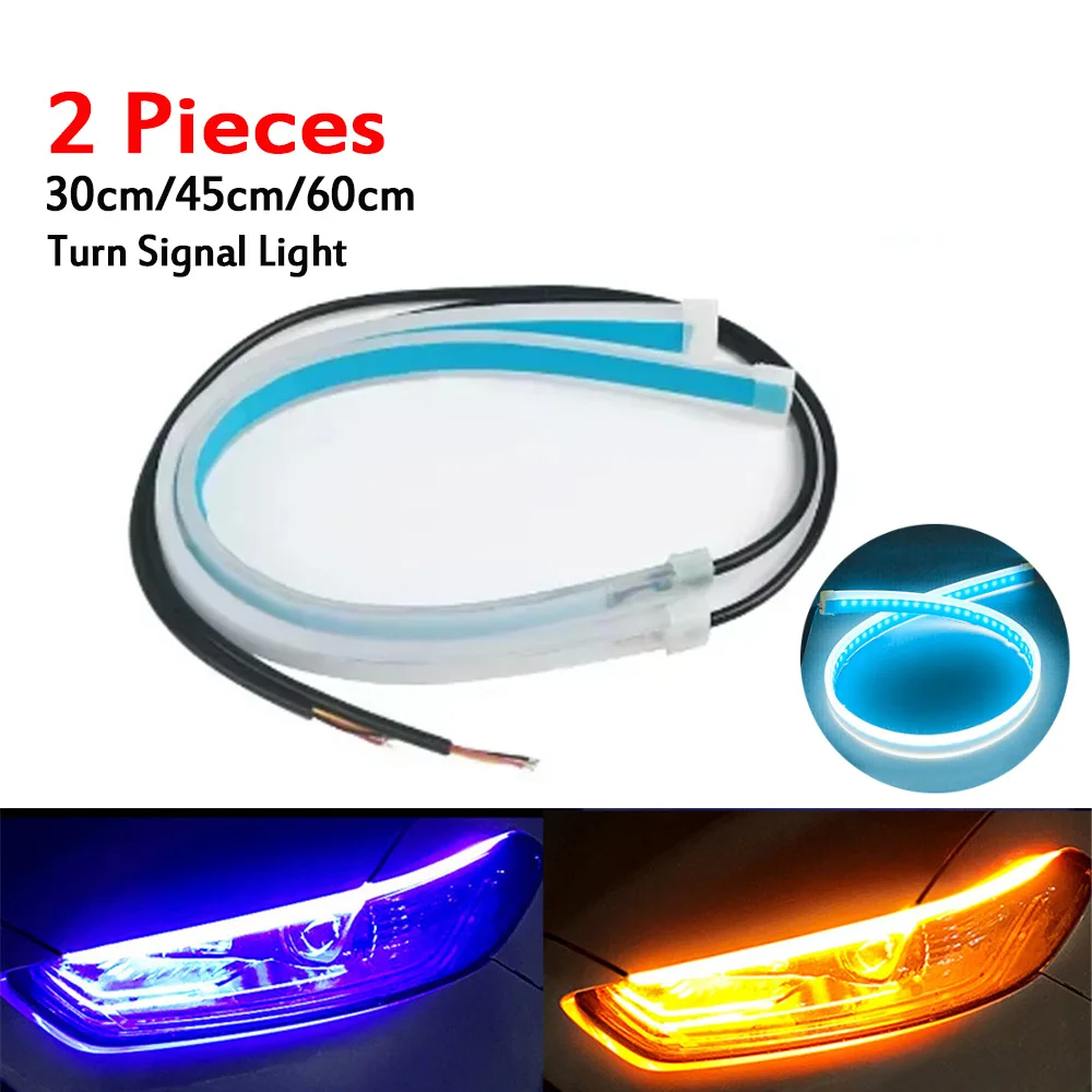 

1 Pair Dynamic DRL Car Flexible LED Daytime Running Lights Turn Signal Lamp Headlight Waterproof 30cm 45cm 60cm White Yellow