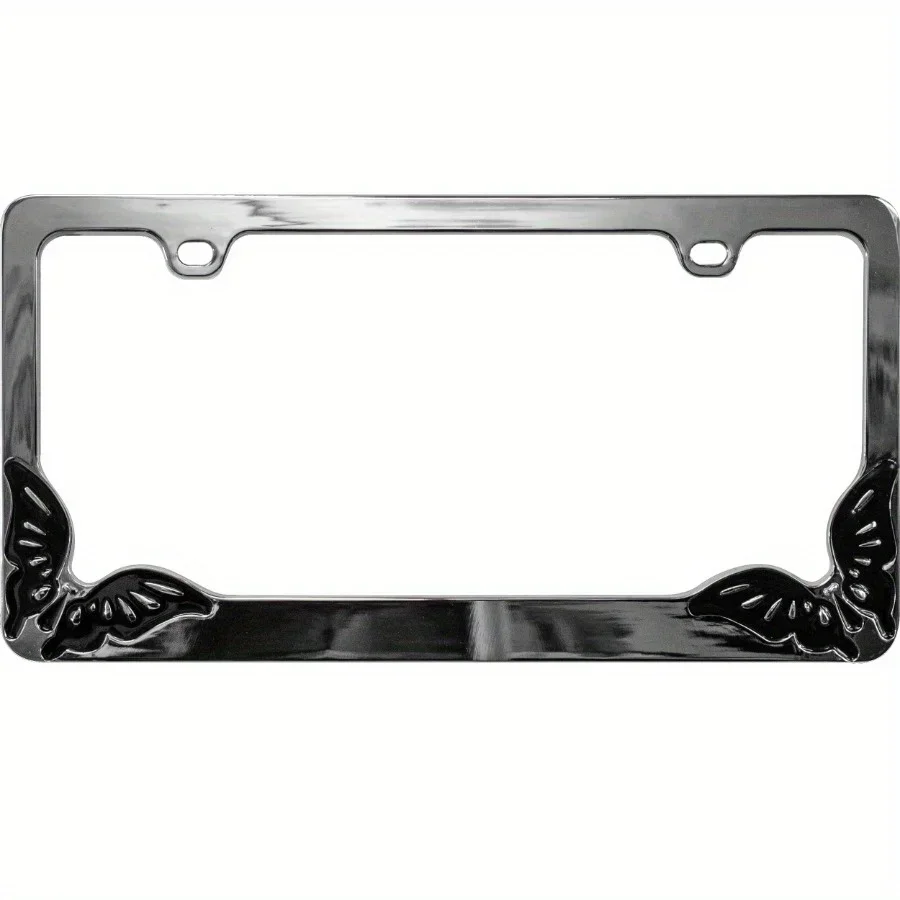 

Universal Metal License Plate Frame - Butterfly Style, easy to install, durable, chrome plated, suitable for outdoor conditions.