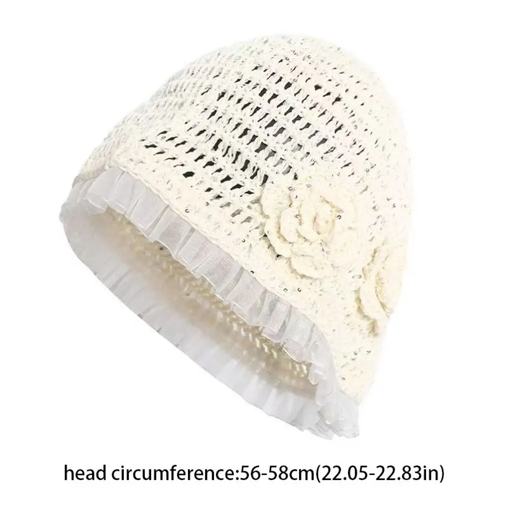 Retro handgemaakte gehaakte bloemenhoed glitter bling bling kant mutsen hoed uitgehold Koreaanse pailletten gebreide muts lente en zomer