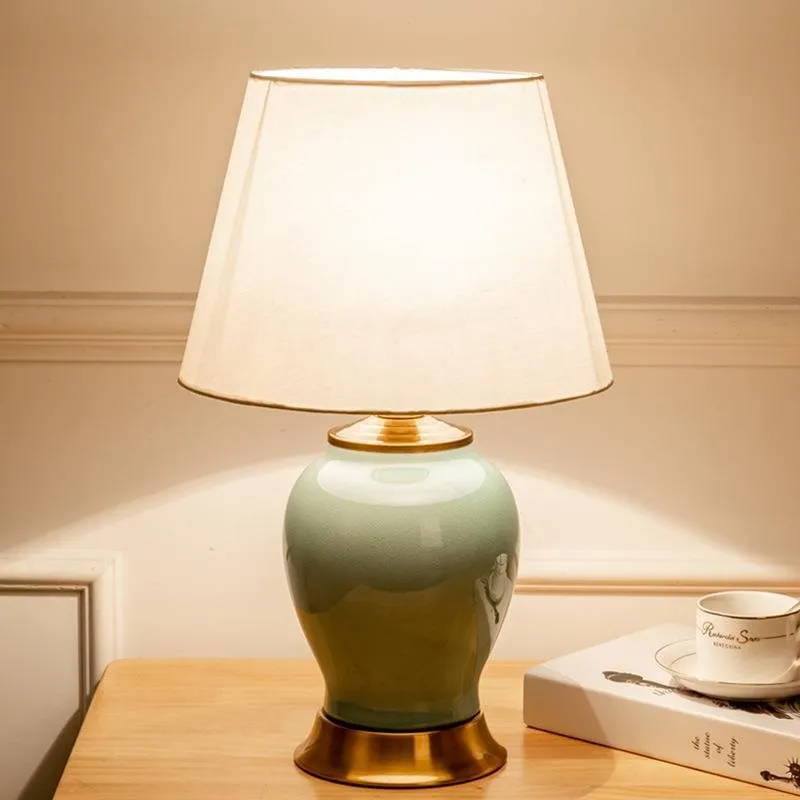 Modern ceramic decorative table lamp bedroom bedside lamp fabric lighting home