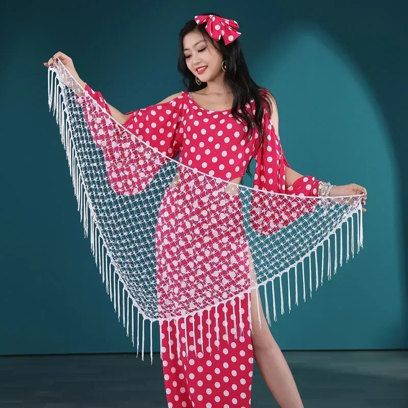 Women Baladi Dress Egyptian Belly Dance Costume Saidi Robe Fallahi Oriental Abaya Gypsy Tribal Dance Outfit Polka Dot Hair Band