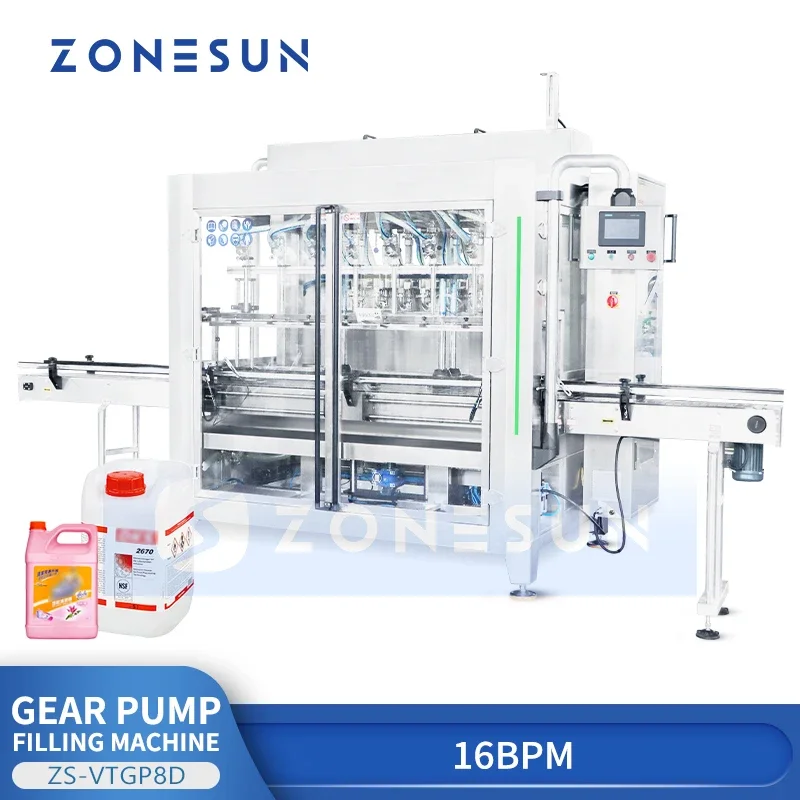 ZONESUN Automatic Thick Paste Filling Machine Gear Pump Filler Servo Liquid Filler 8 Head Filling Machine ZS-VTGP8D