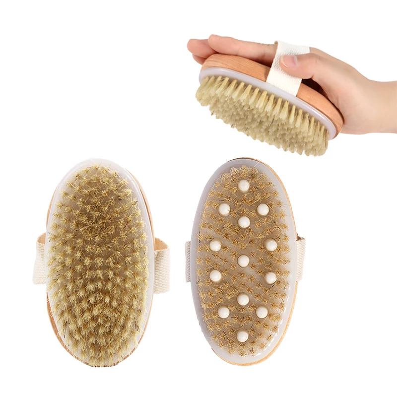 2 In 1 Dry Skin Body Brush Natural Bristle Dead Skin Remover Massage Tools