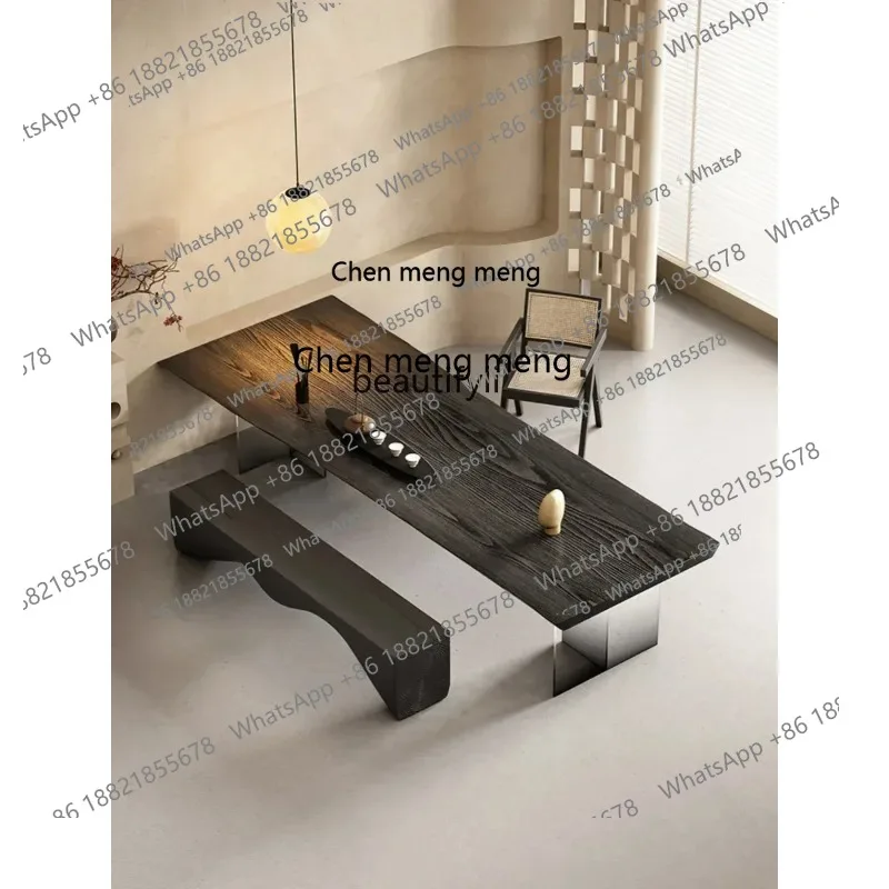 cn8617 LHY New Arrivals Solid Wood Tea Table Black Dining Table Acrylic Gradient Desk Tea  Conference Table Workbench S26