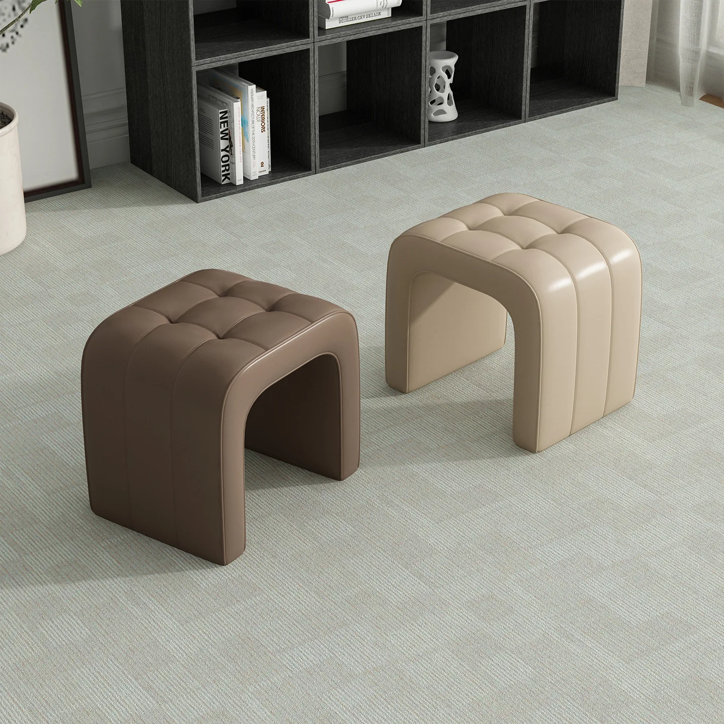 Cream wind home shoe change stool living room leather art sofa stool light luxury advanced makeup dressing stool chair