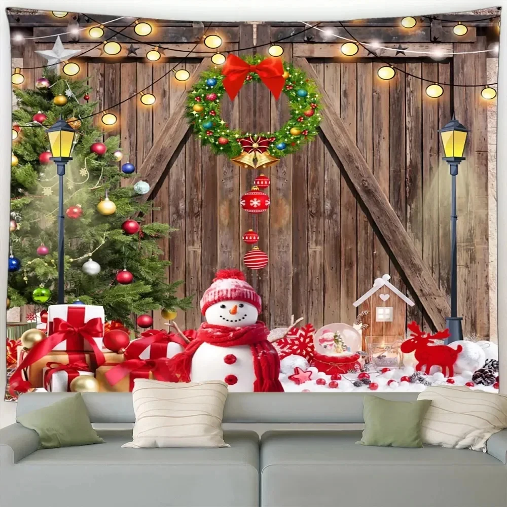 Böhmischer Stil 2025, Weihnachtsbaum, Schneemann, Wandteppich, Weihnachtsdekoration, Weihnachtsbaum-Wandteppich, Raumdekoration, Heimdekoration, Schlafzimmerwand