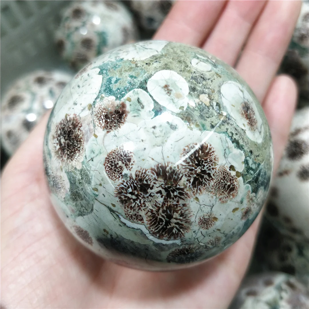 

Natural Green Cherry Blossom Agate Mineral Quartz Spheres Real Crystals Ball Decorative Rocks Home Accessories Collection Stones