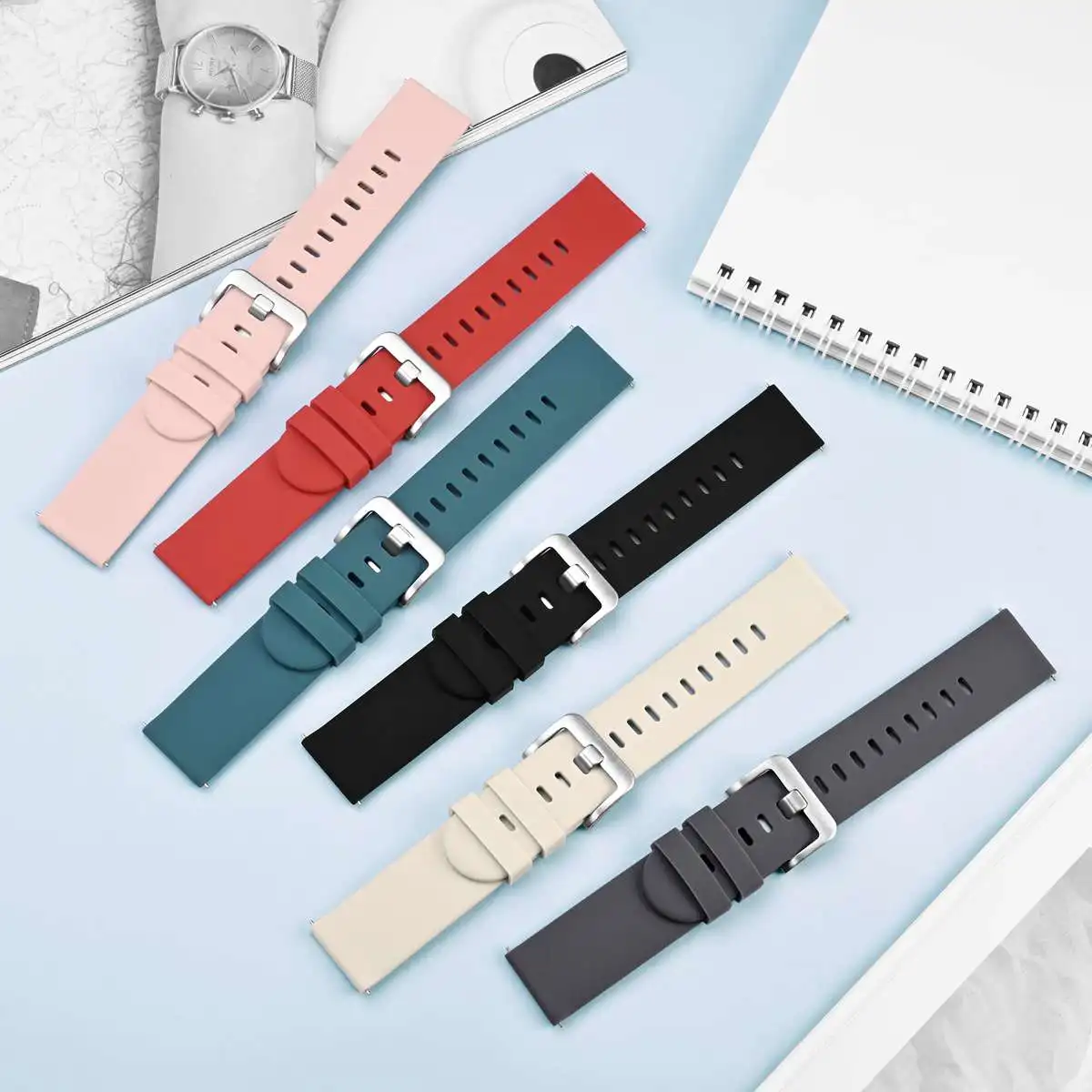 BISONSTRAP Silicone Watch Straps  For Men and Women14mm 16mm 17mm 18mm19mm 20mm 22mm Watch Band  Sliver Stainless Steel Buckle