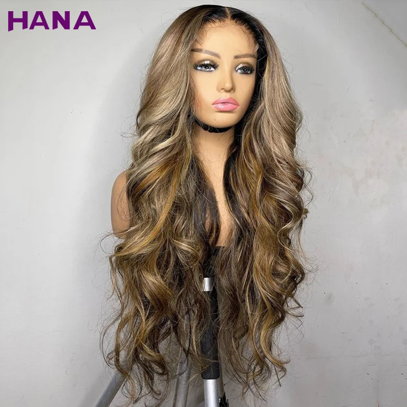 Peluca de cabello humano con reflejos marrones para mujer, pelucas de cabello humano Frontal de encaje de onda corporal 13x4 13x6, peluca prearrancada Remy con cierre de encaje 5x7