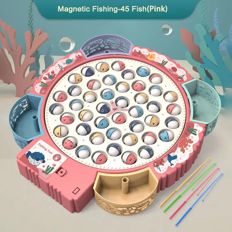 Children Electric Fishing Toys with Music Rotating Fish Interactive Board Game Fine Motor Skill Parent-child Toys for Kids Gifts