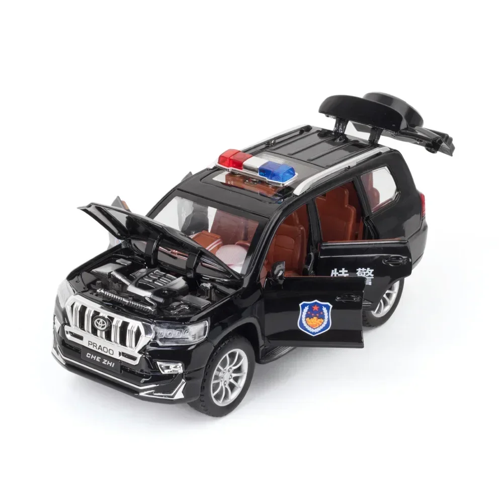 1:24 Toyota Prado police car High Simulation Diecast Metal Alloy Model car Sound Light Pull Back Collection Kids Toy Gifts