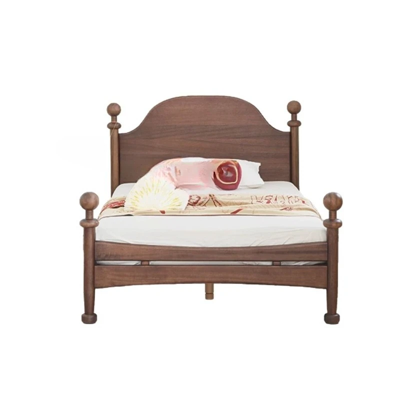 

North American black walnut castle bed medium antique small apartment simple children's bed Nordic all solid wood ch