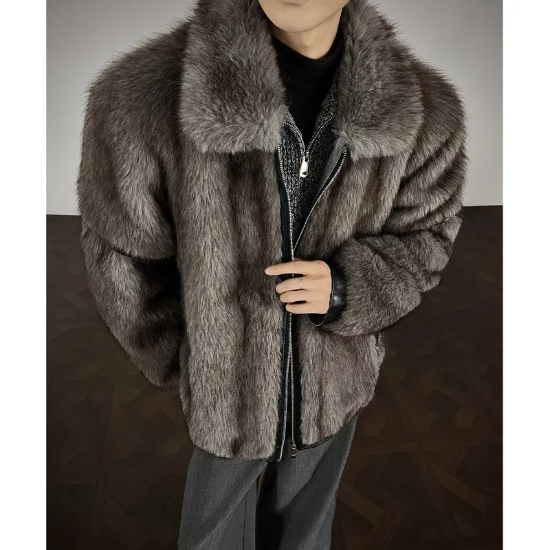 

Мужская шуба в стиле ретро в стиле ретро, экологически чистая шуба с имитацией кроличьего меха, молодежная модная наполнитель из полиэфирного волокна
