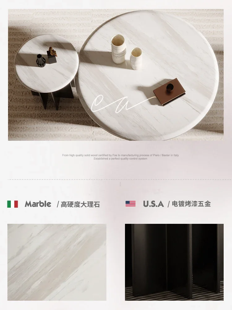 Marble Coffee Table Light Luxury Modern Living Room Home Small Apartment round Side Table image 5
