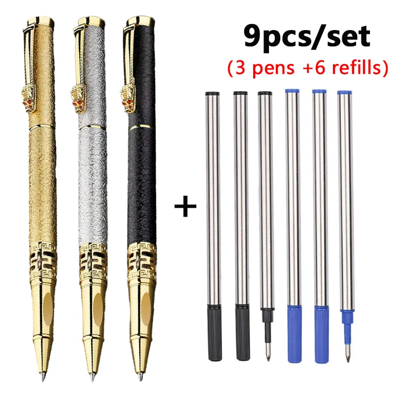 

6pcs/9pcs Set Scrub Metal Pen, Elegant Golden Dragon Head Ballpoint Pen 0.5MM Black Ink Business Pen Teacher Gift Item Luxury
