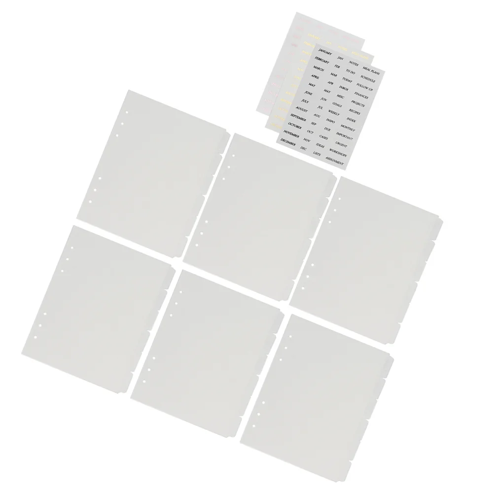 

A5 Plastic Divider Pages With Monthly Stickers Transparent Insertable Dividers For 6-Hole Binder Notebook Refill School