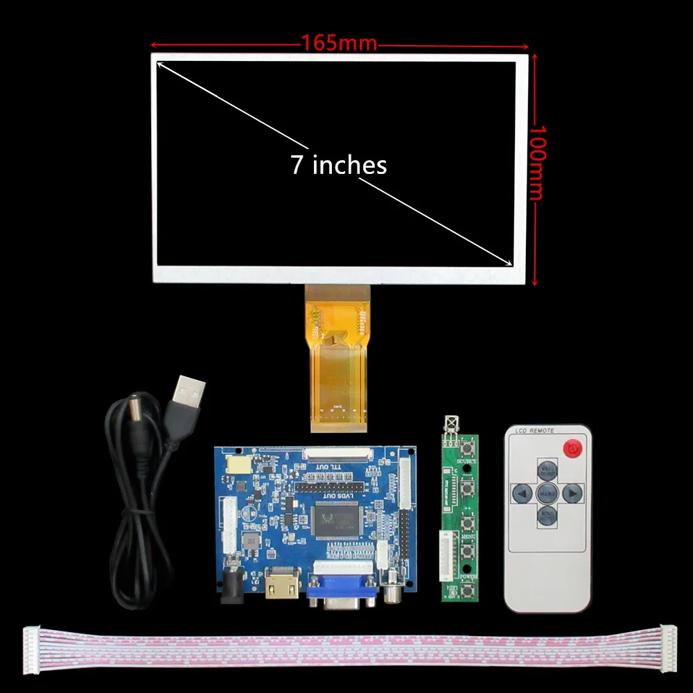 7 Inch 1024*600 Screen Display LCD TFT Monitor Control Driver Board HDMI-Compatible VGA AV For Lattepanda,Raspberry Pi Banana Pi