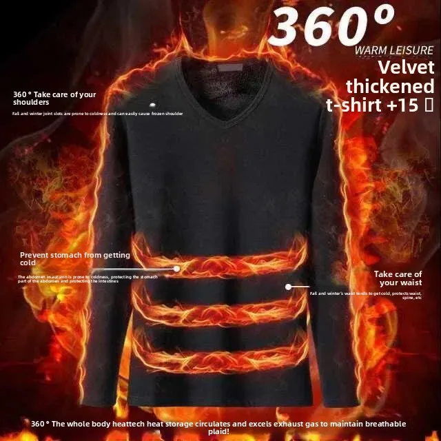 Winter-Herren-Langarm-T-Shirt, Fleece-gefüttert, verdickt, nicht entflammbar, samtig, warm, Rundhals-Unterhemd, lässig, atmungsaktiv. – Detail 14