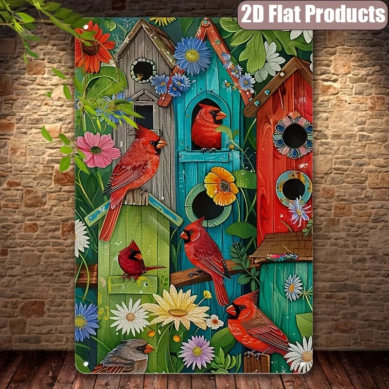 Vintage Bird's Nest Metal Wall Art Sign - Rustic Home Decor with Colorful Birds & Floral Design,  No Electricity Needed, Perfect