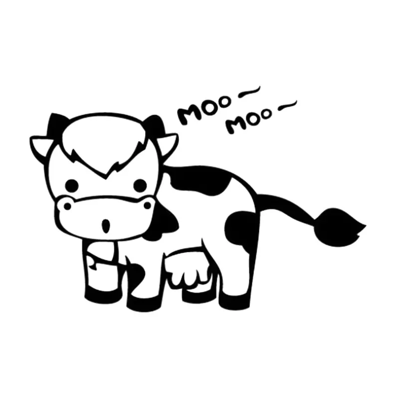 

15*10,1 см корова Moo - мультяшный стиль, милый автомобильный бампер, декор для дома, спальни, виниловая наклейка (размер может быть настроен)