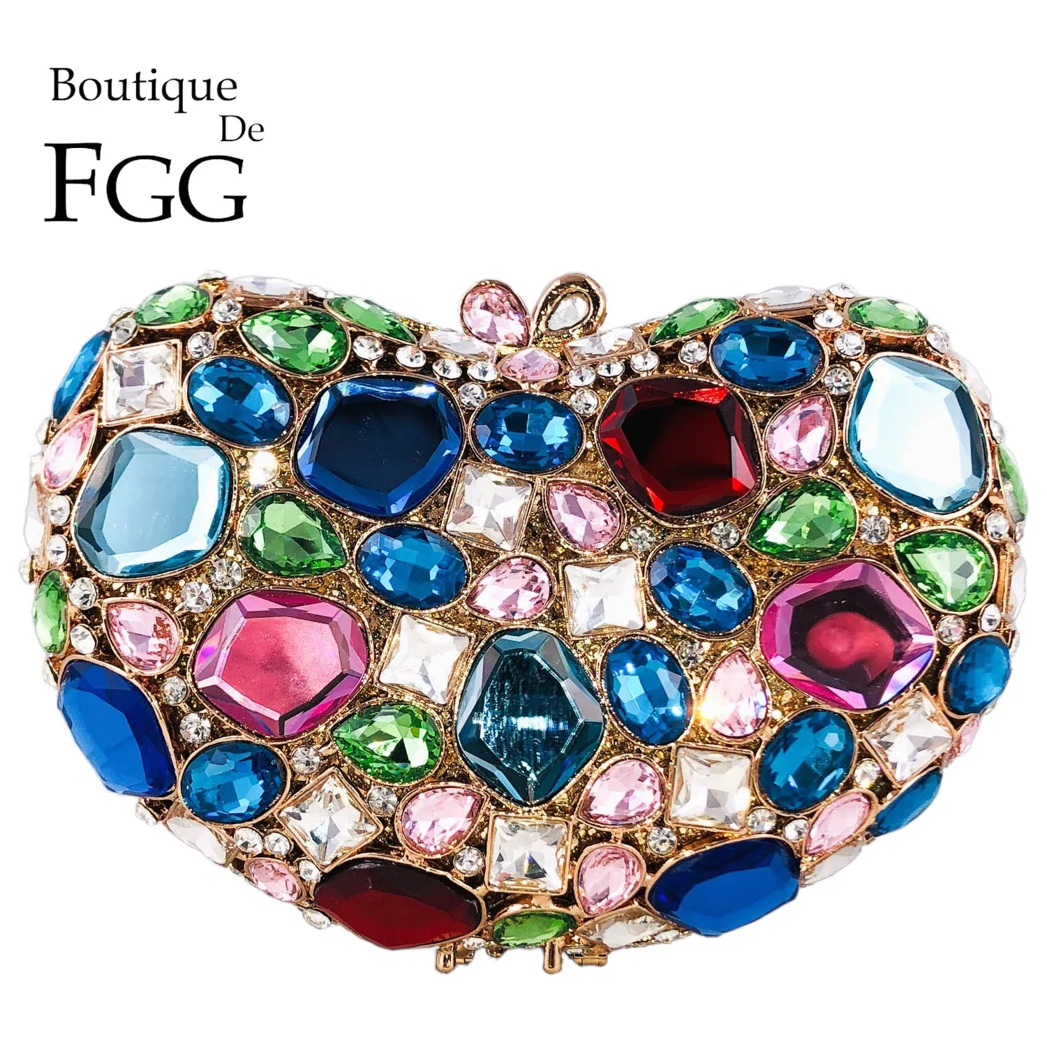 

Boutique De FGG Women Heart Crystal Clutch Evening Bag Formal Party Dinner Rhinestone Handbags Bridal Wedding Clutch Purse