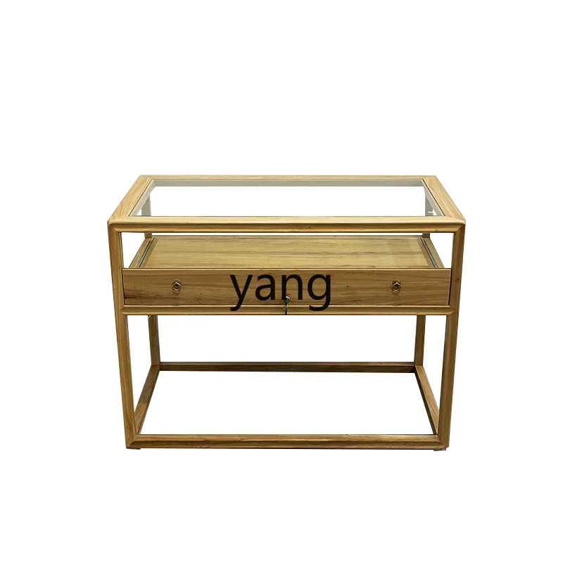 LH  New Chinese Glass Cabinet Wenwan Jade Jewelry Simple Solid Wood Display Cabinet