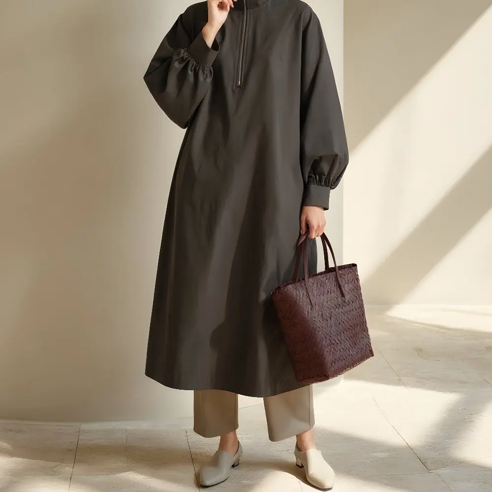 فستان أنبوبي مستقيم فضفاض ملابس الخريف والشتاء تنورة متوسطة الطول نمط غير رسمي لا يتطلب الديكور