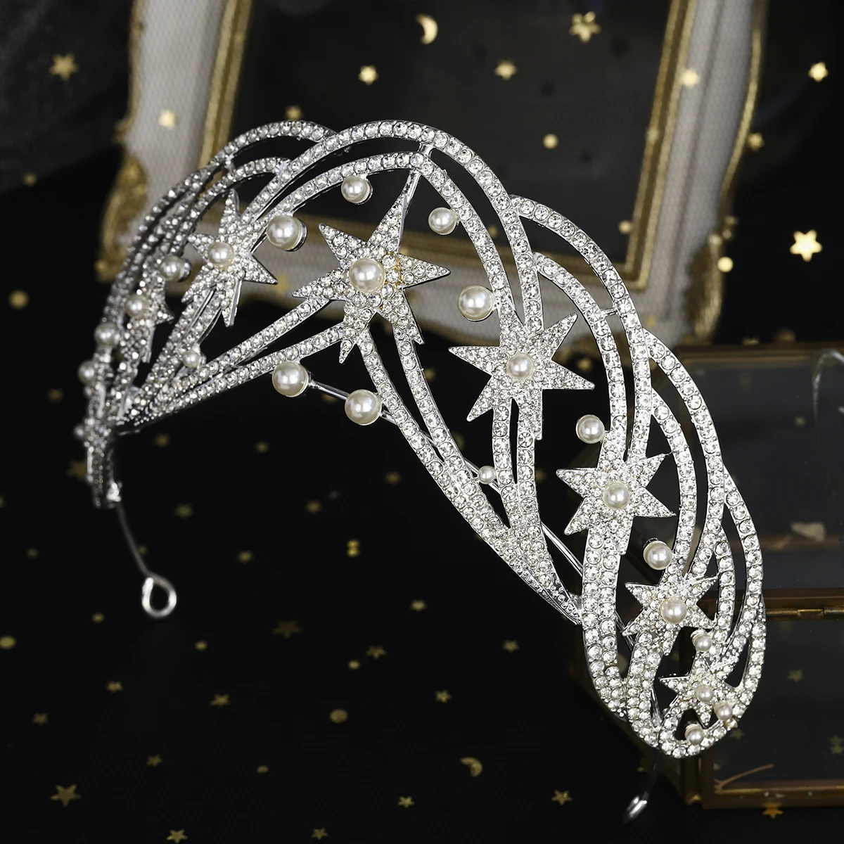 Luxury Celebrity Style Hair Accessories Wedding Tiara Vintage Crown For Women ins Style Star Rhinestone Pearl Crown As Gifts