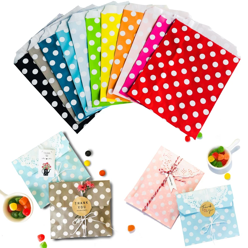 25 Stück 13x18cm Bunte Kraftpapiertüten Süßigkeiten-Kekstüten mit Streifen und Punkten Geschenkbeutel für Hochzeit Geburtstag Party Gastgeschenk Verpackungstasche – Detail 3