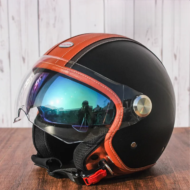 

Vintage Style Black Orange Helmet Inner Visor Retro Design with Quick-Change Lightweight Durable Perfect for Cruiser Riders