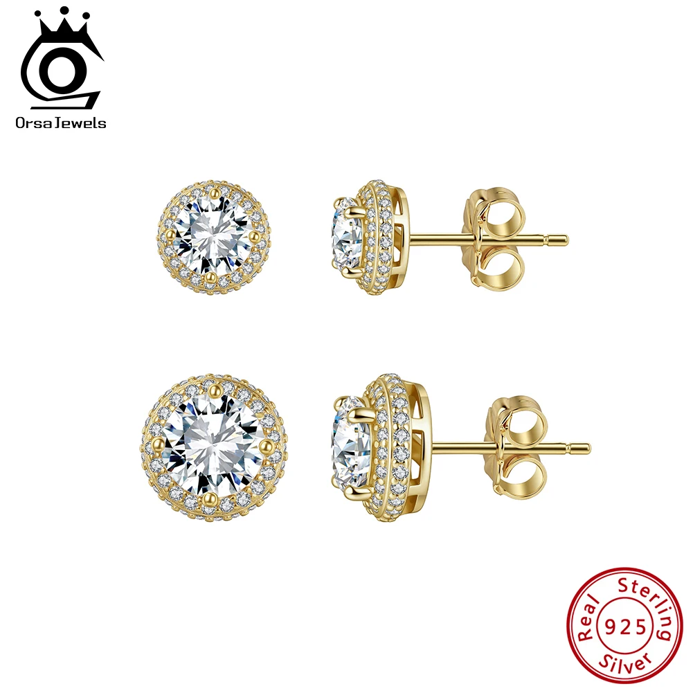 ORSA JEWELS 925 Sterling Silver Stud Earrings with D Color VVS Moissanite Diamand Elegant and Timeless Jewelry for Women MOE11
