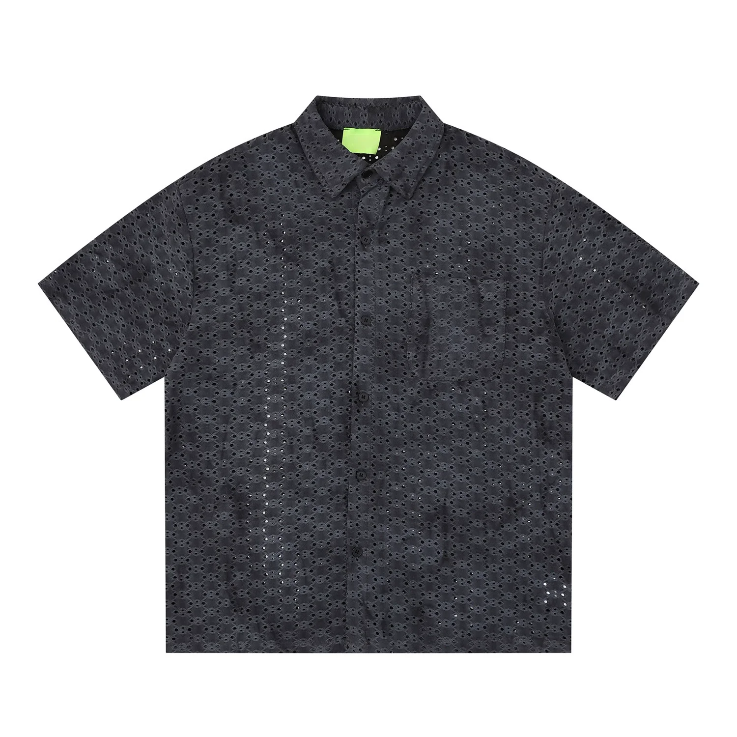 

Men Streetwear Shirt Mesh Netting Breathable Shirt Summer HipHop Oversized Short Sleeve Shirt Button Up Top Quick-Drying Hipster