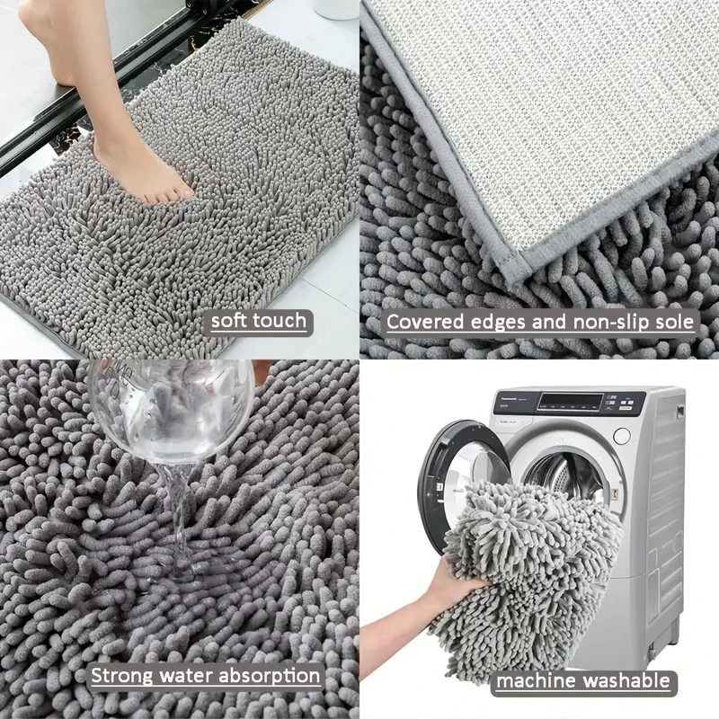 Chenille Absorbent Soft Plush Bathroom Mats Are Machine Washable, Non-Slip Bathroom Rugs For Bathtubs And Showers